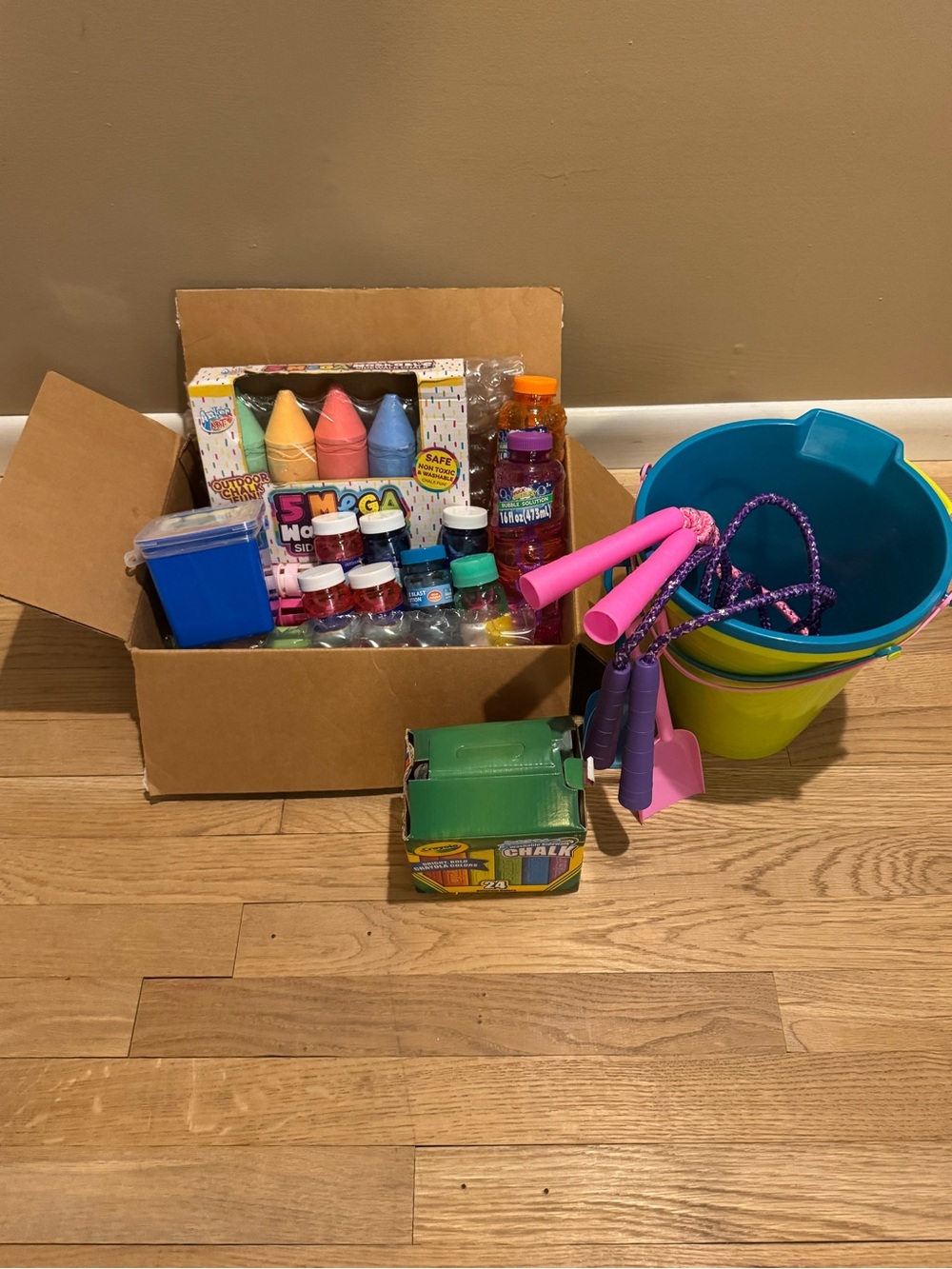 Kids Outdoor Play Set with Blue & Green Buckets and Pink Accessories